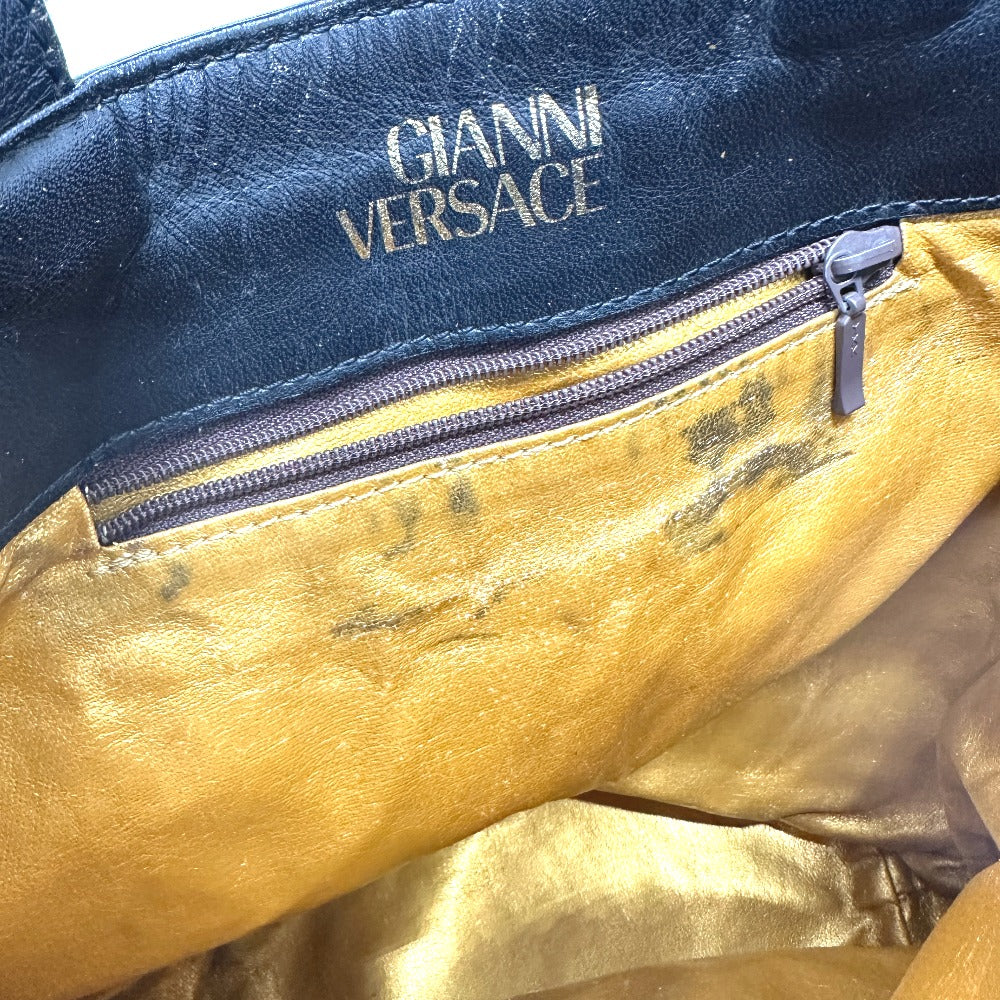 VERSACE Shoulder Bag Leather / PVC yellow vintage leopard drawstring leopard print leopard Women Used Authentic