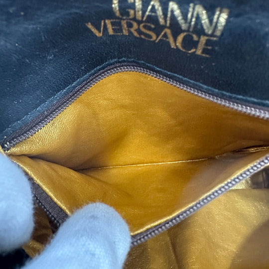 VERSACE Shoulder Bag Leather / PVC yellow vintage leopard drawstring leopard print leopard Women Used Authentic