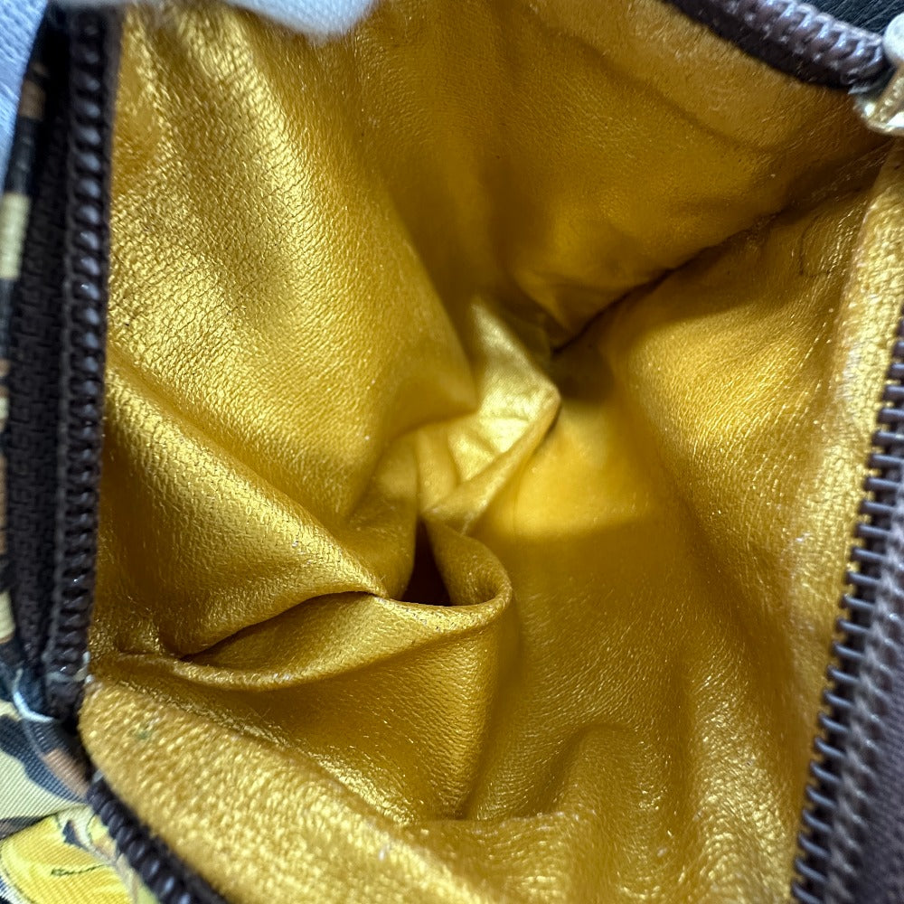 VERSACE Shoulder Bag Leather / PVC yellow vintage leopard drawstring leopard print leopard Women Used Authentic
