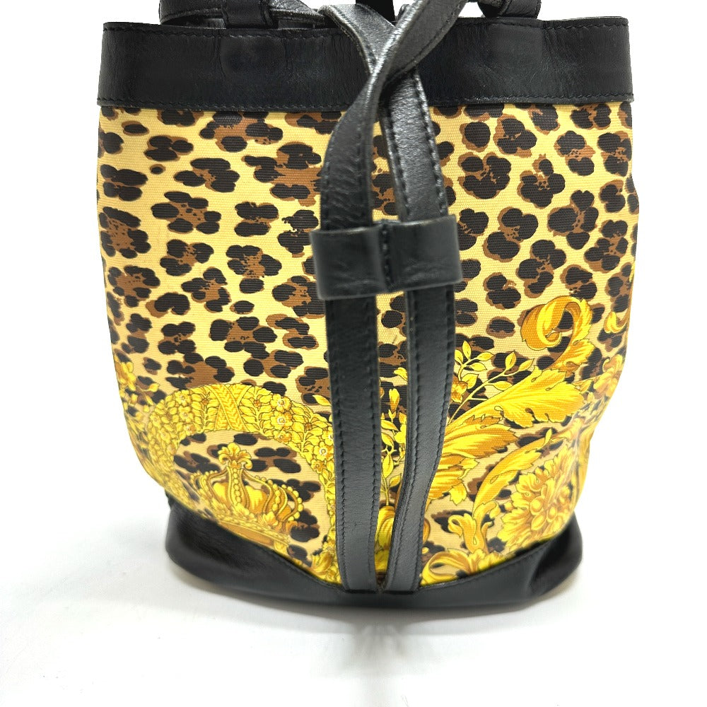 VERSACE Shoulder Bag Leather / PVC yellow vintage leopard drawstring leopard print leopard Women Used Authentic