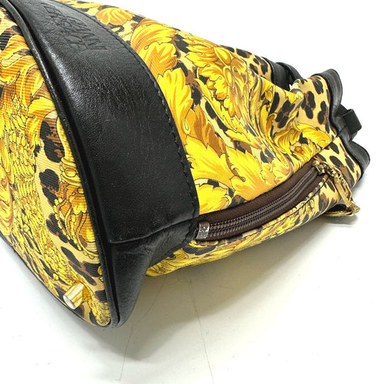 VERSACE Shoulder Bag Leather / PVC yellow vintage leopard drawstring leopard print leopard Women Used Authentic