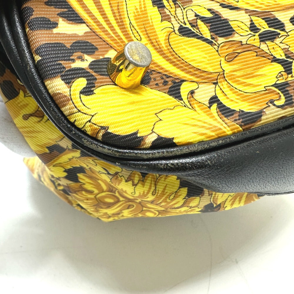 VERSACE Shoulder Bag Leather / PVC yellow vintage leopard drawstring leopard print leopard Women Used Authentic