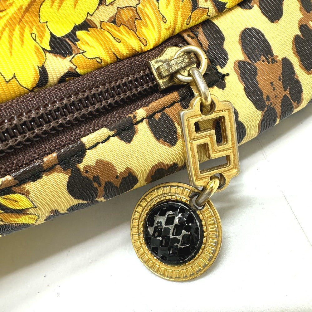 VERSACE Shoulder Bag Leather / PVC yellow vintage leopard drawstring leopard print leopard Women Used Authentic
