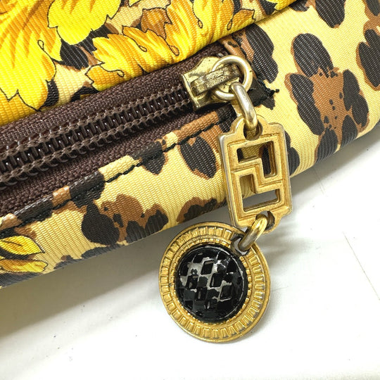 VERSACE Shoulder Bag Leather / PVC yellow vintage leopard drawstring leopard print leopard Women Used Authentic