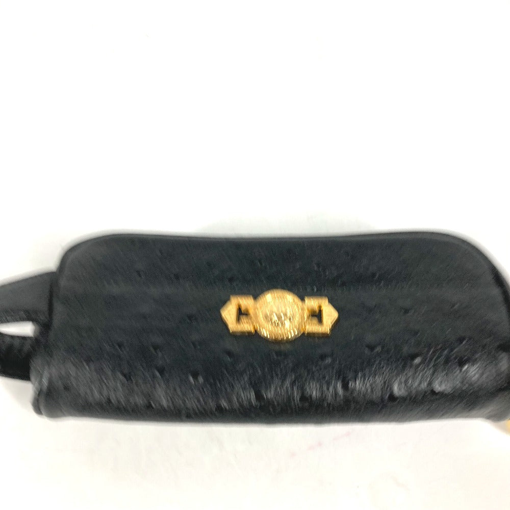 VERSACE pencil case leather black vintage Sunburst Women Used Authentic