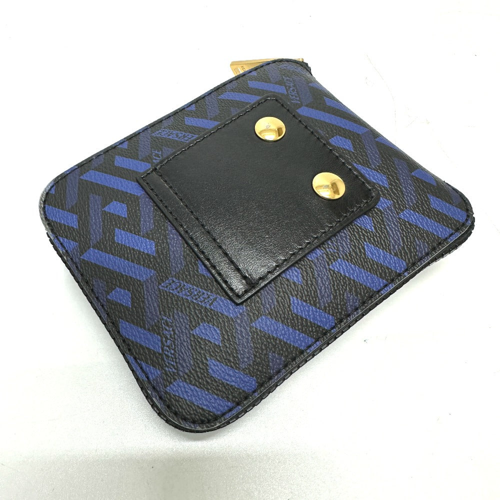 VERSACE Tote Bag Nylon, Leather blue bag eco bag Greca folding Women Used Authentic