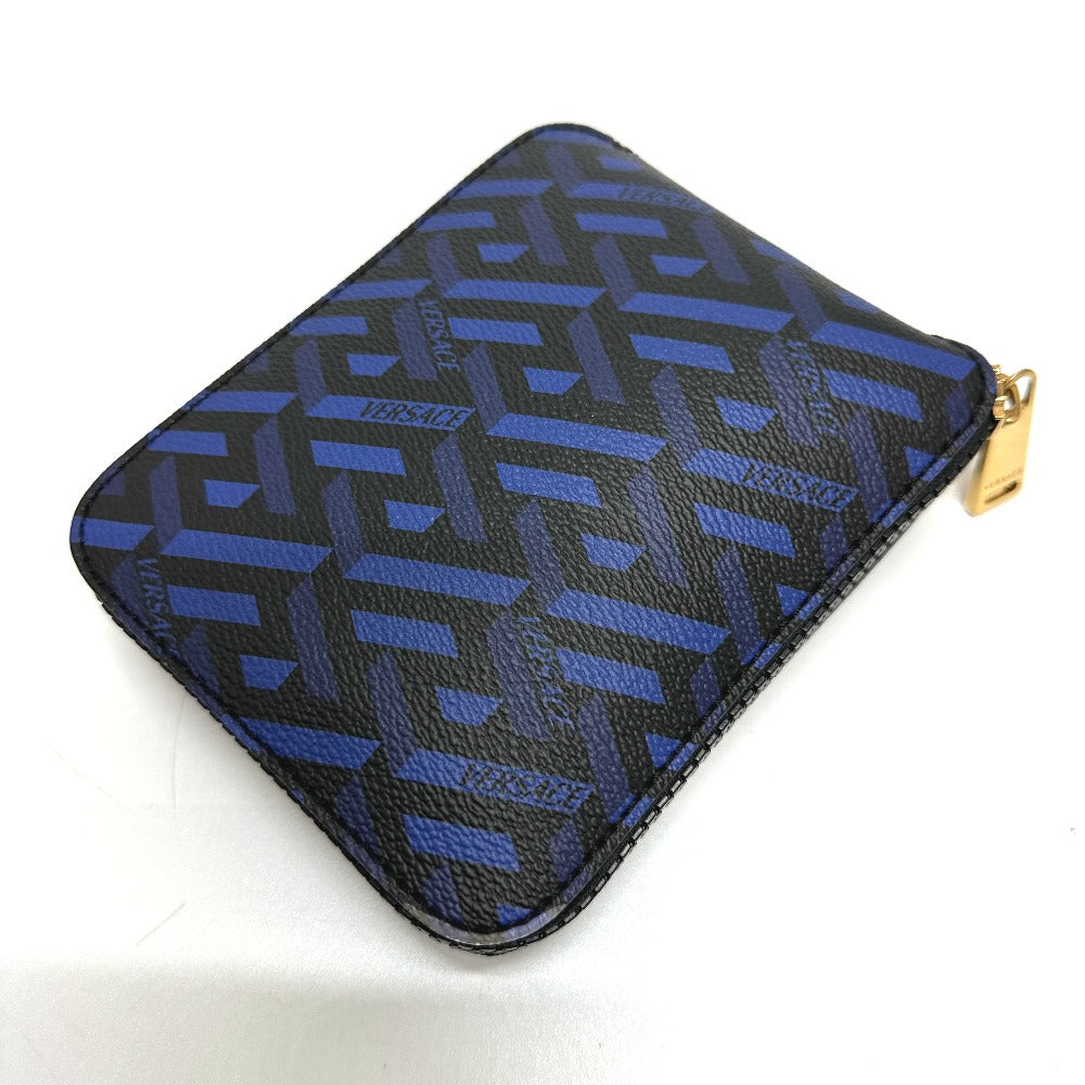 VERSACE Tote Bag Nylon, Leather blue bag eco bag Greca folding Women Used Authentic