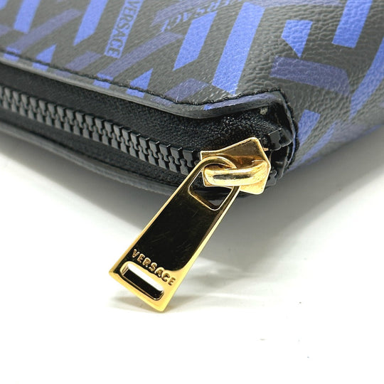 VERSACE Tote Bag Nylon, Leather blue bag eco bag Greca folding Women Used Authentic