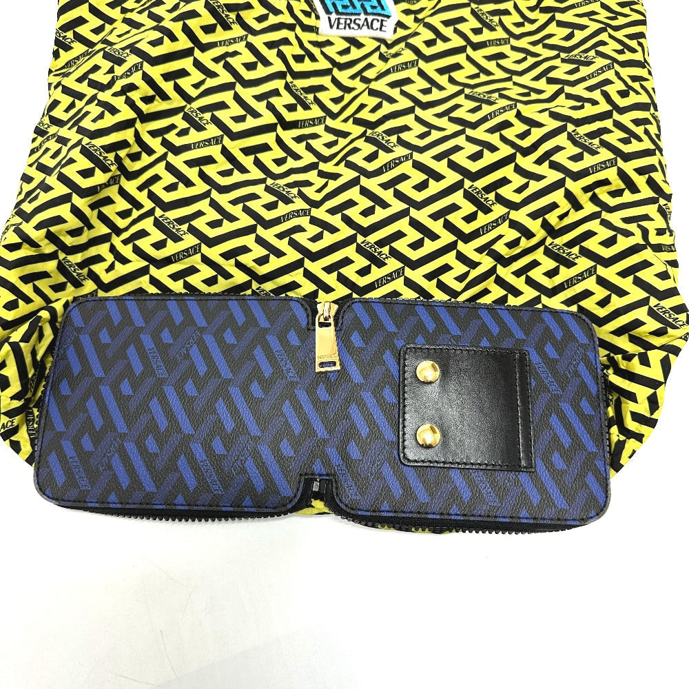 VERSACE Tote Bag Nylon, Leather blue bag eco bag Greca folding Women Used Authentic