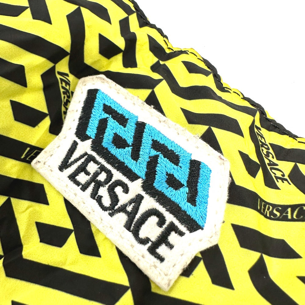 VERSACE Tote Bag Nylon, Leather blue bag eco bag Greca folding Women Used Authentic