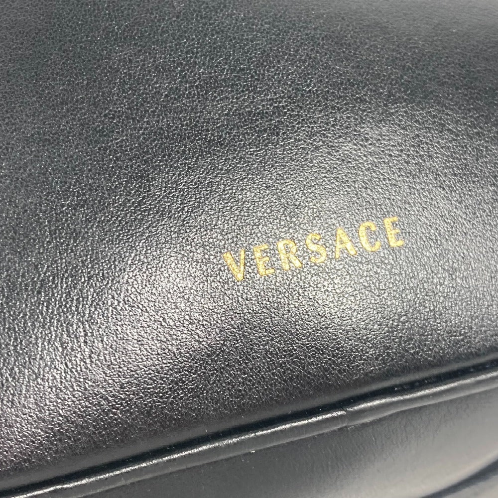 VERSACE Shoulder Bag leather black V logo Greca mens Used Authentic