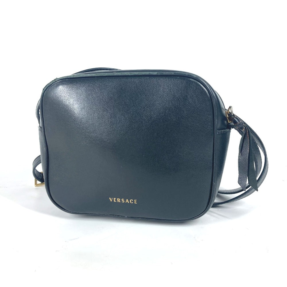 VERSACE Shoulder Bag leather black V logo Greca mens Used Authentic