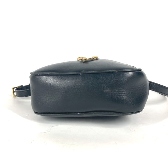 VERSACE Shoulder Bag leather black V logo Greca mens Used Authentic