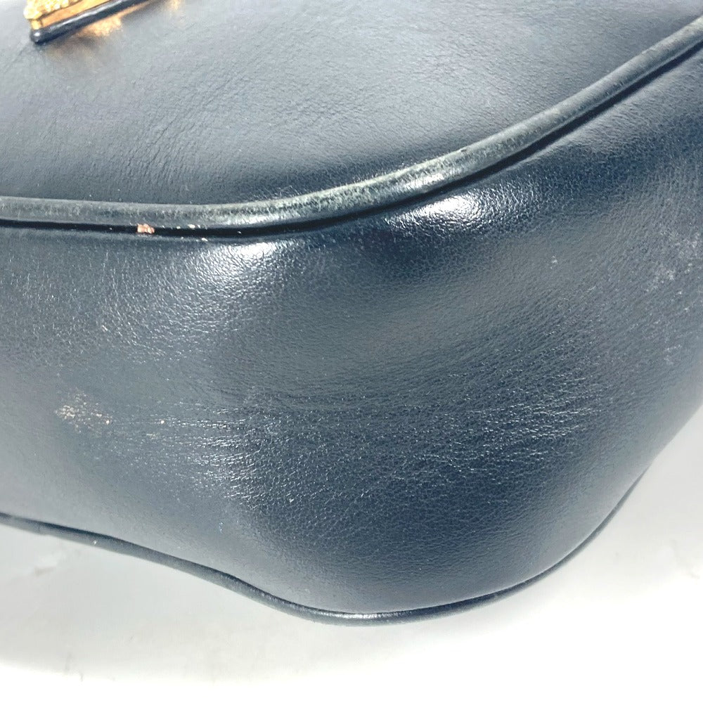 VERSACE Shoulder Bag leather black V logo Greca mens Used Authentic