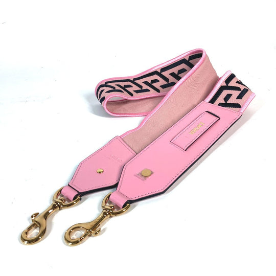 VERSACE Shoulder strap Canvas / leather pink logo Women Used Authentic