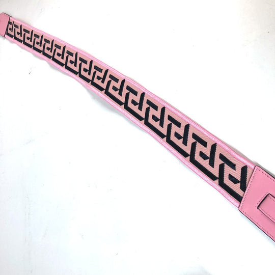 VERSACE Shoulder strap Canvas / leather pink logo Women Used Authentic