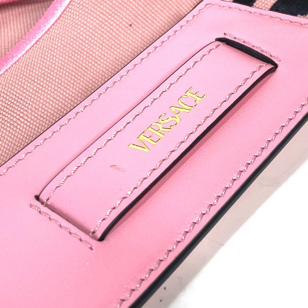 VERSACE Shoulder strap Canvas / leather pink logo Women Used Authentic