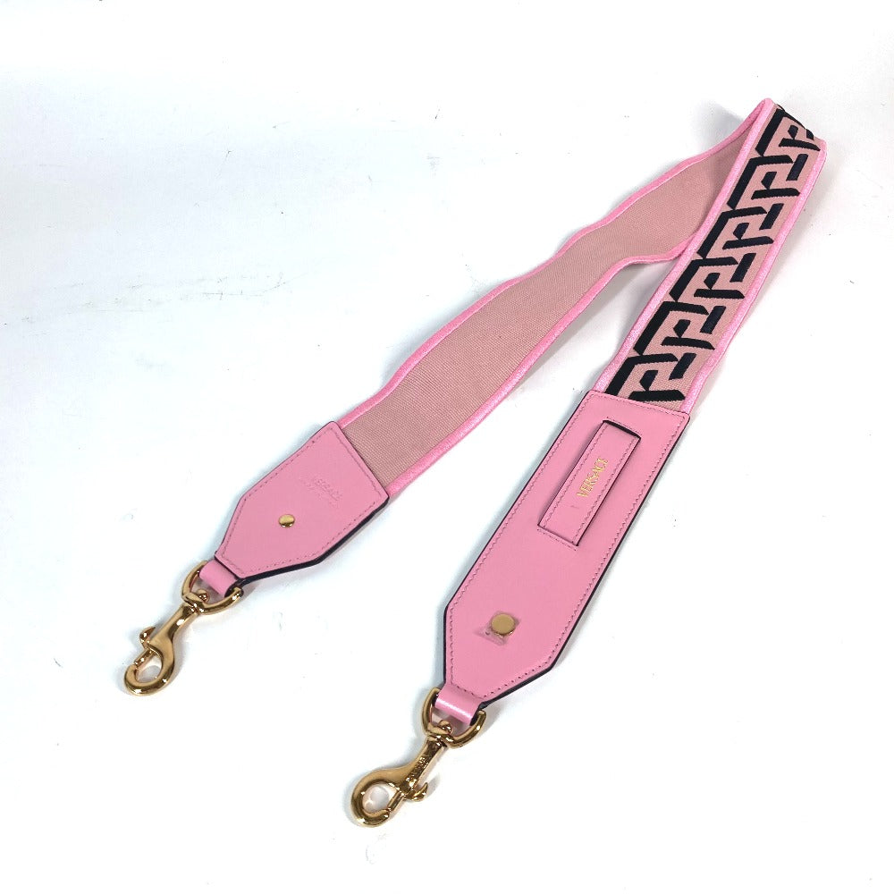 VERSACE Shoulder strap Canvas / leather pink logo Women Used Authentic