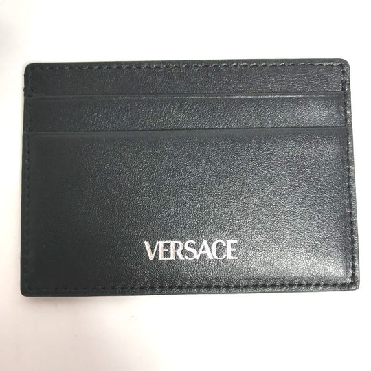 VERSACE Card Case leather black logo Women Used Authentic
