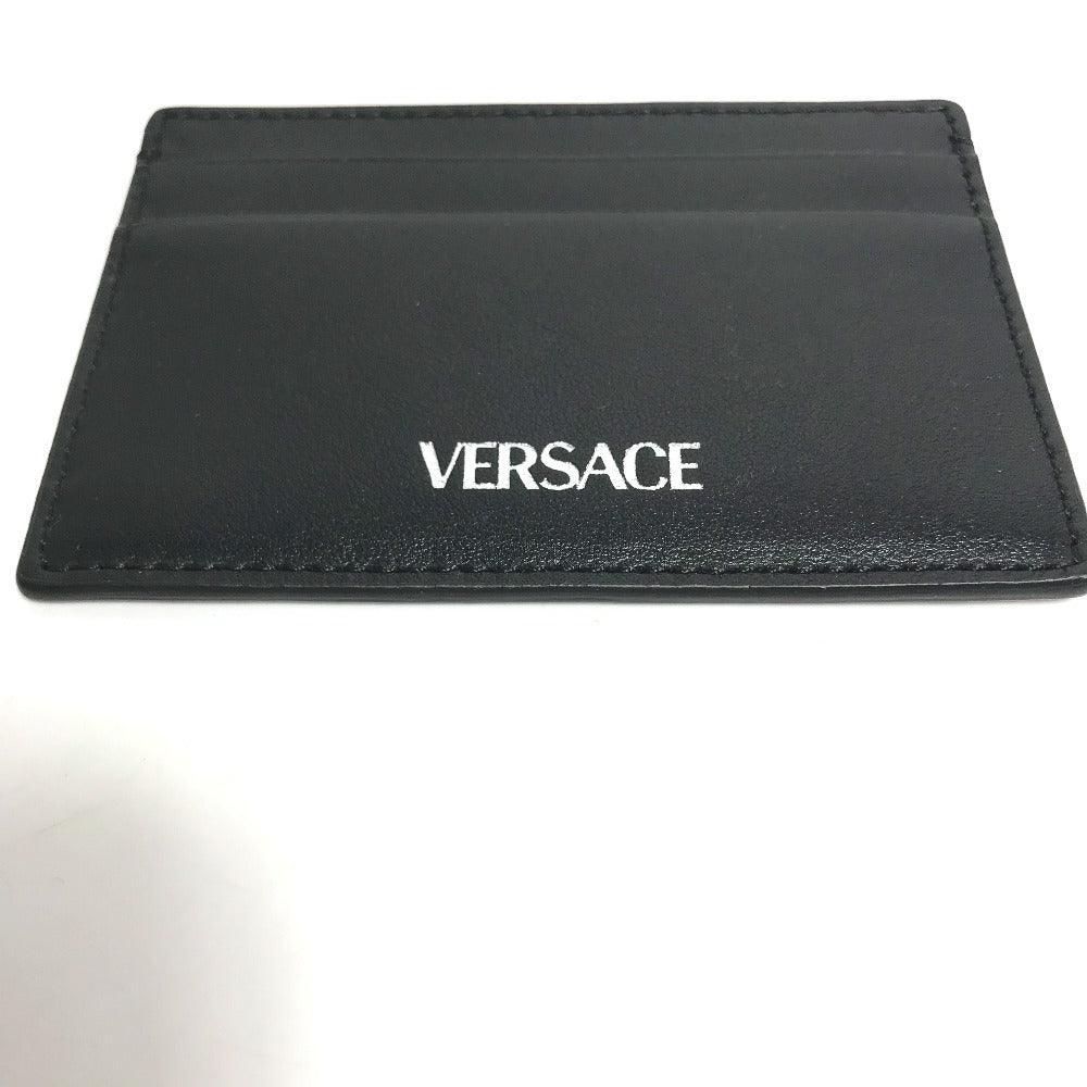 VERSACE Card Case leather black logo Women Used Authentic