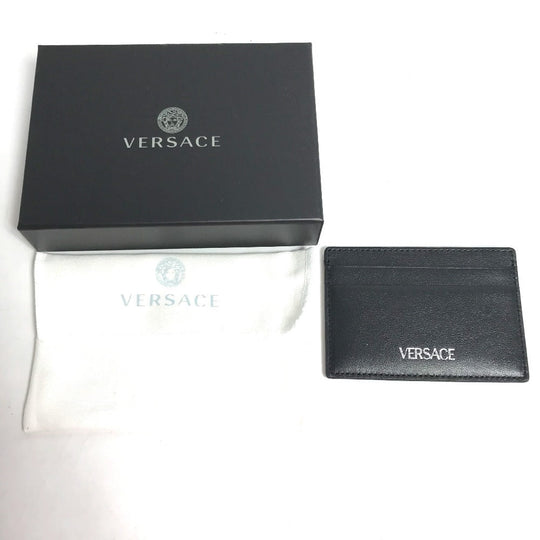 VERSACE Card Case leather black logo Women Used Authentic