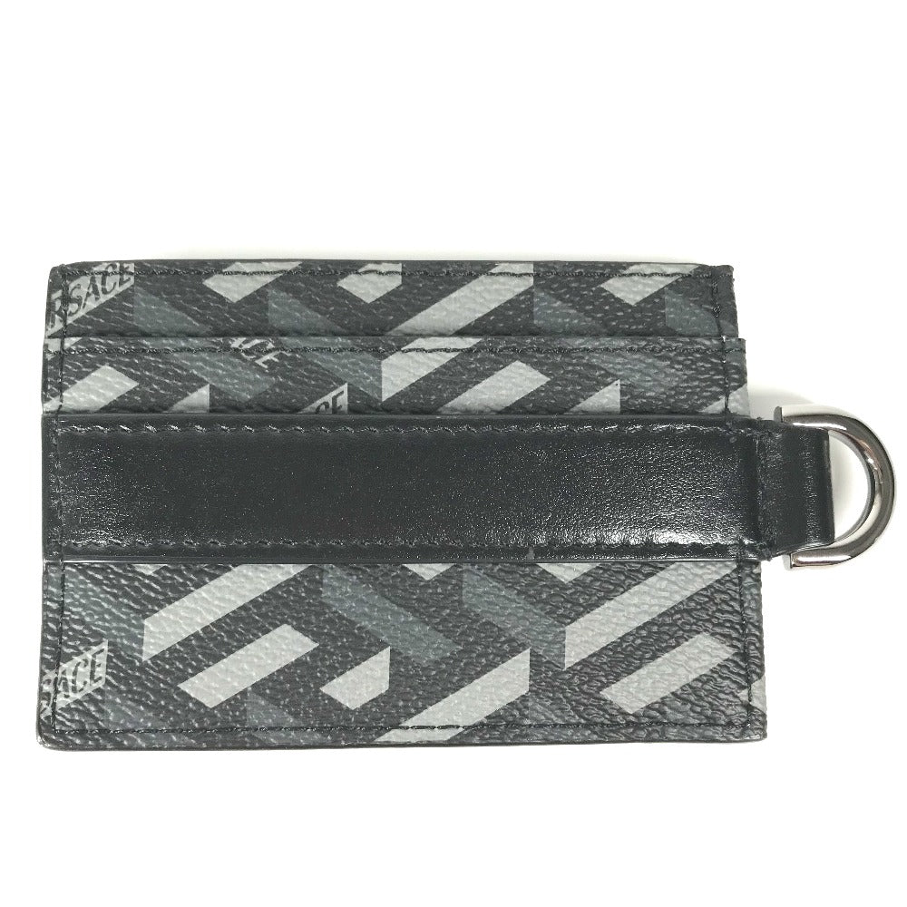 VERSACE Card Case leather black With D-ring logo mens Used Authentic