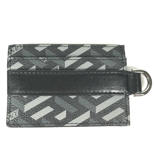 VERSACE Card Case leather black With D-ring logo mens Used Authentic