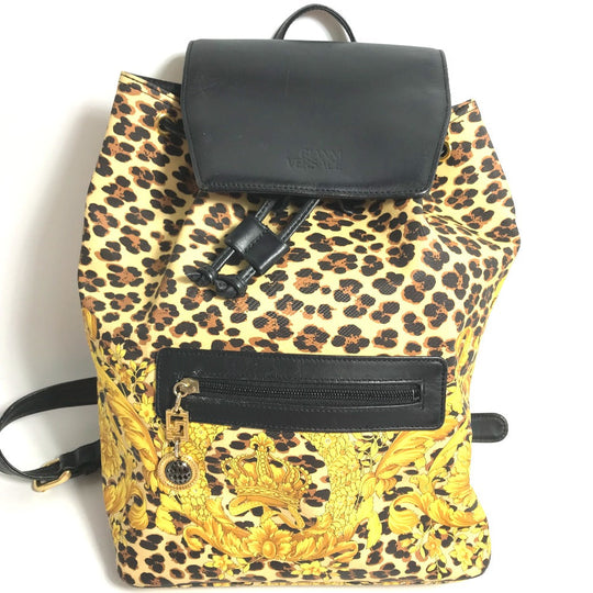 VERSACE Backpack PVC, Leather yellow vintage leopard leopard leopard Women Used Authentic