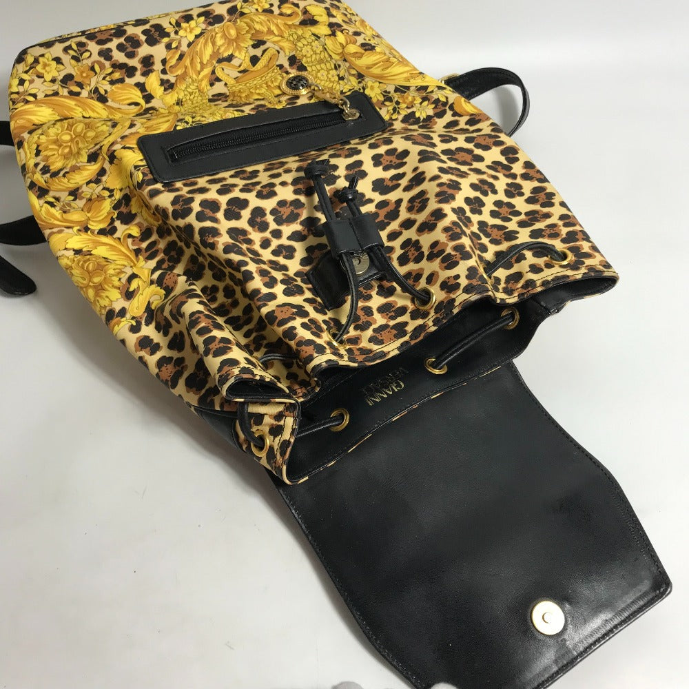 VERSACE Backpack PVC, Leather yellow vintage leopard leopard leopard Women Used Authentic