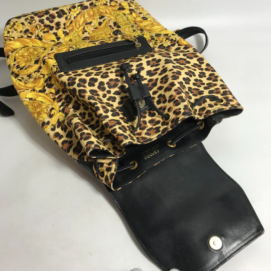 VERSACE Backpack PVC, Leather yellow vintage leopard leopard leopard Women Used Authentic