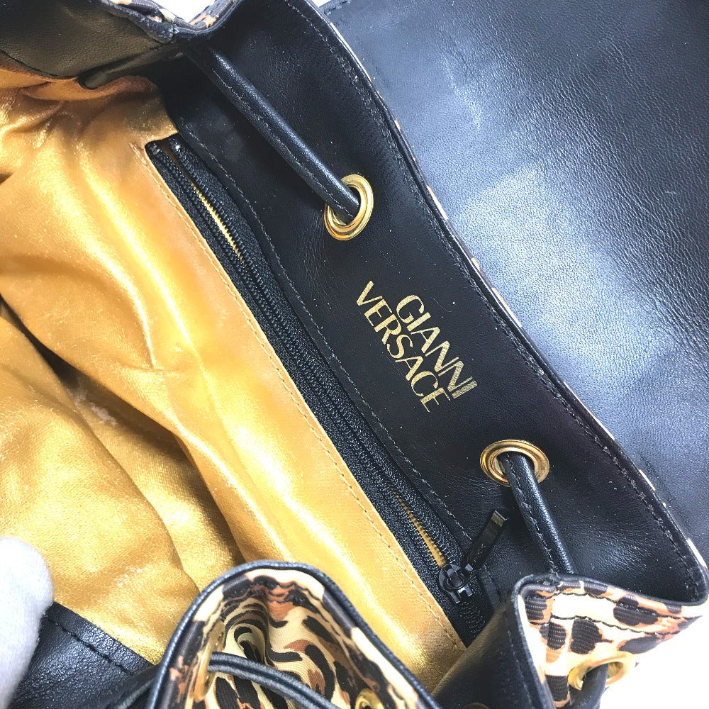 VERSACE Backpack PVC, Leather yellow vintage leopard leopard leopard Women Used Authentic