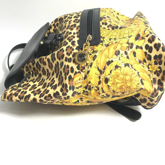 VERSACE Backpack PVC, Leather yellow vintage leopard leopard leopard Women Used Authentic