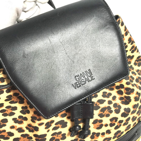 VERSACE Backpack PVC, Leather yellow vintage leopard leopard leopard Women Used Authentic