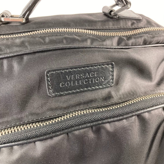 VERSACE Backpack Nylon, Leather black logo mens Used Authentic