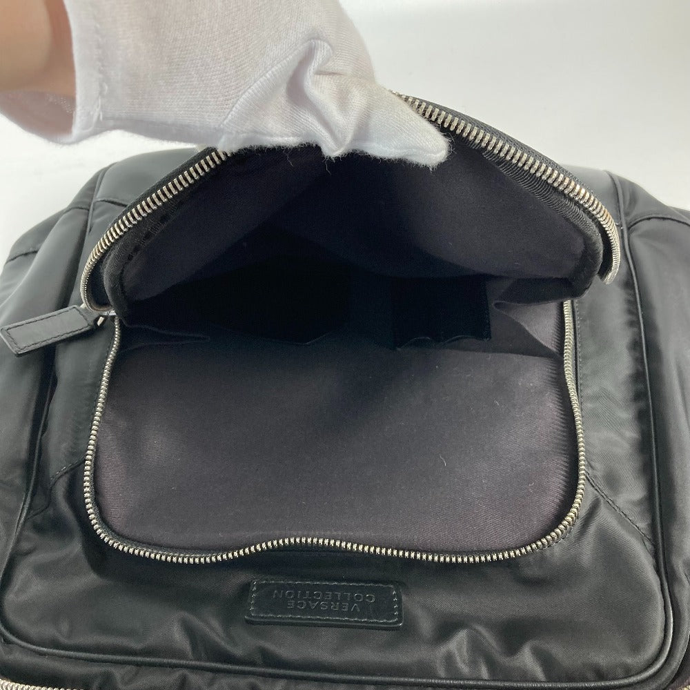 VERSACE Backpack Nylon, Leather black logo mens Used Authentic