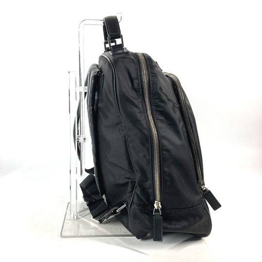 VERSACE Backpack Nylon, Leather black logo mens Used Authentic