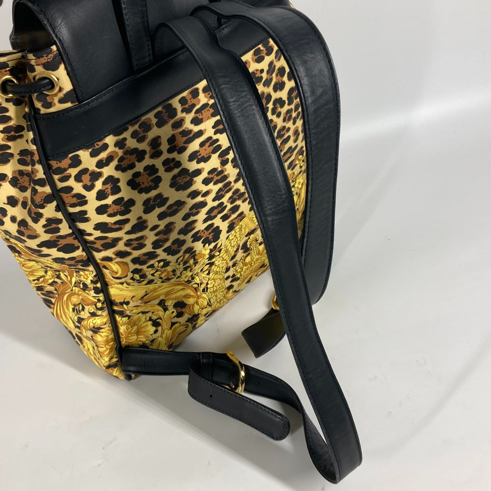VERSACE Backpack PVC / Leather yellow vintage Leopard leopard print leopard Women Used Authentic