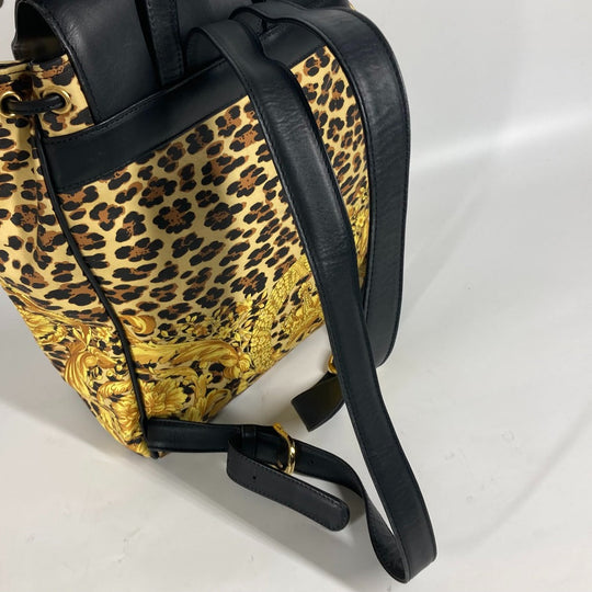 VERSACE Backpack PVC / Leather yellow vintage Leopard leopard print leopard Women Used Authentic