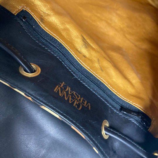 VERSACE Backpack PVC / Leather yellow vintage Leopard leopard print leopard Women Used Authentic