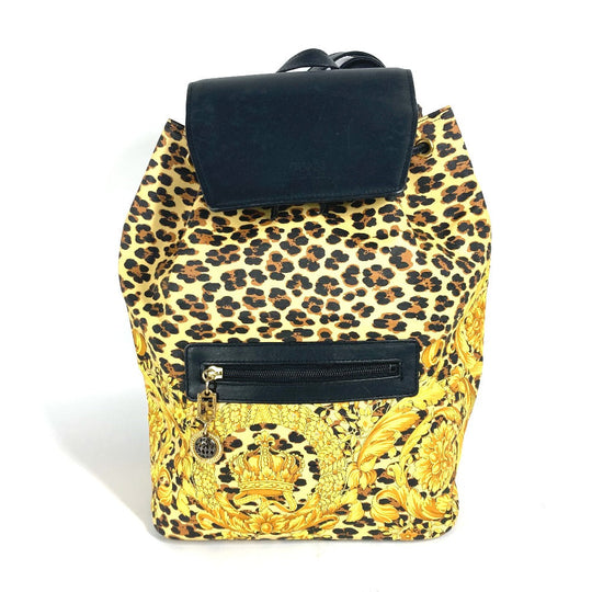 VERSACE Backpack PVC / Leather yellow vintage Leopard leopard print leopard Women Used Authentic