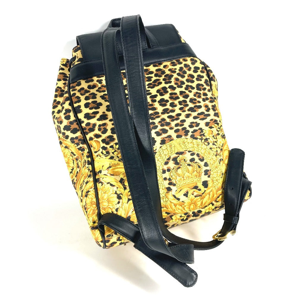 VERSACE Backpack PVC / Leather yellow vintage Leopard leopard print leopard Women Used Authentic
