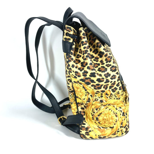 VERSACE Backpack PVC / Leather yellow vintage Leopard leopard print leopard Women Used Authentic