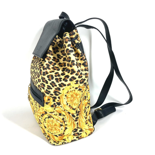 VERSACE Backpack PVC / Leather yellow vintage Leopard leopard print leopard Women Used Authentic