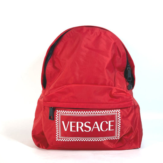 VERSACE Backpack Nylon Red By color logo Women Used Authentic