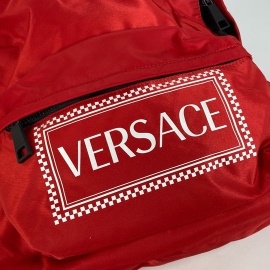 VERSACE Backpack Nylon Red By color logo Women Used Authentic