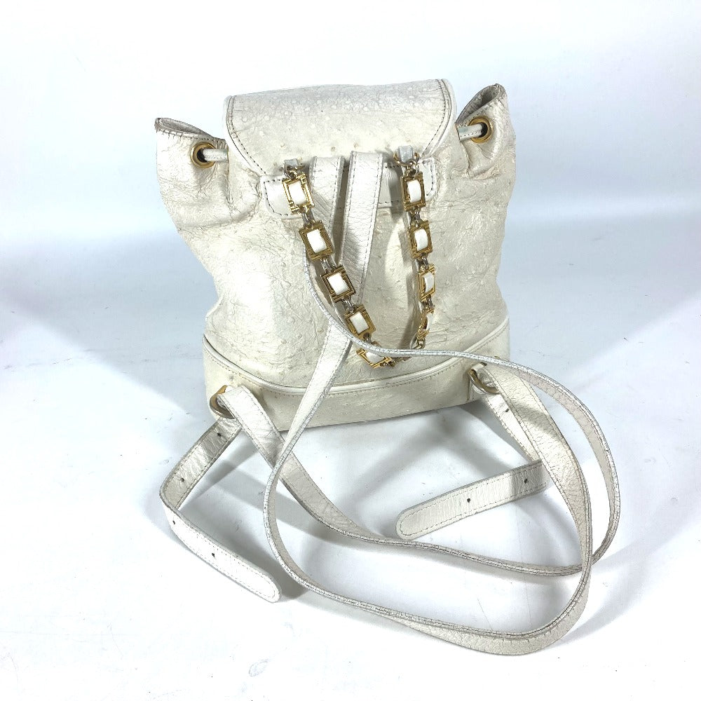 VERSACE Backpack Embossed leather Ivory vintage Sunburst Women Used Authentic
