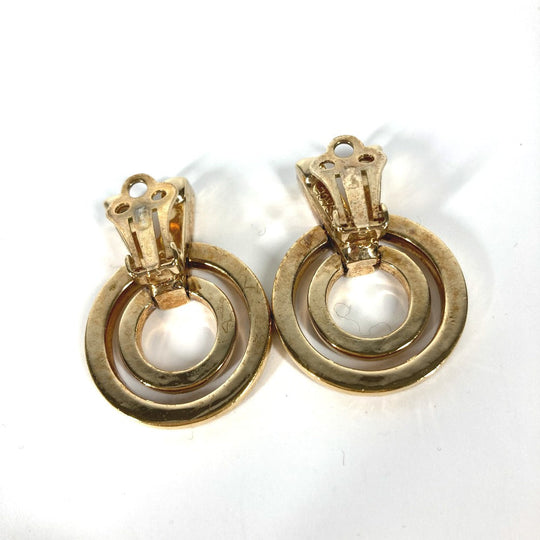 VERSACE Earring metal gold V logo rhinestone Women Used Authentic