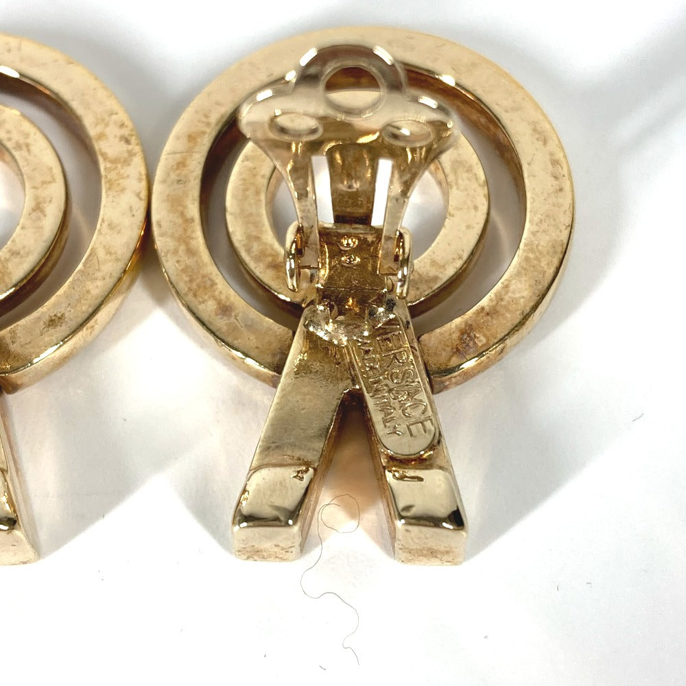VERSACE Earring metal gold V logo rhinestone Women Used Authentic