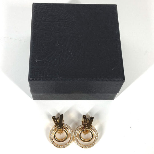 VERSACE Earring metal gold V logo rhinestone Women Used Authentic