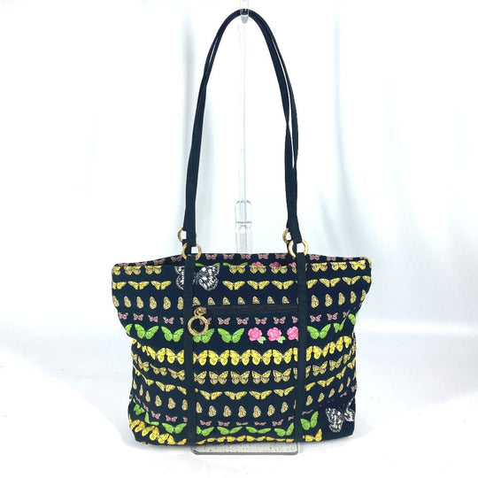 VERSACE Tote Bag Nylon canvas black vintage Butterfly Women Used Authentic